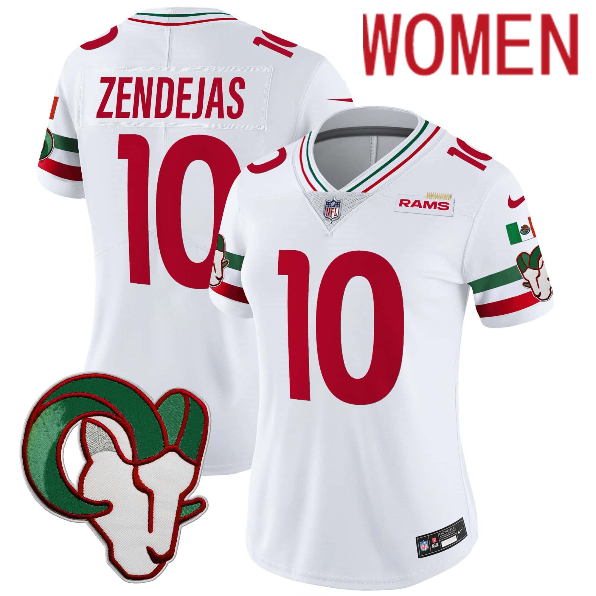 Women Los Angeles Rams #10 Zendejas White 2024 Nike Mexico Vapor Limited NFL Jersey->women nfl jersey->Women Jersey